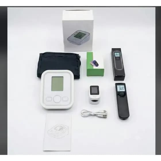 Kit Monitoramento de Saúde Doméstico: Medidor de Pressão, Oxímetro e Termômetro Digital