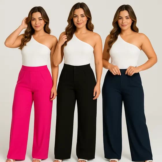 Calça Pantalona Canelada Wide Leg Caimento Perfeito - Tecido Ribana Canelada, Toque Leve e Macio