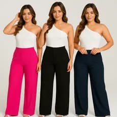 Calça Pantalona Canelada Wide Leg Caimento Perfeito - Tecido Ribana Canelada, Toque Leve e Macio