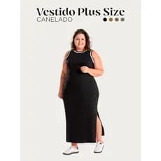 Vestido Feminino Plus Size Canelado em Ribana - Regata Alça Larga Confortável