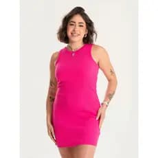 Vestido Feminino Canelado em Ribana - Regata Alça Larga Confortável