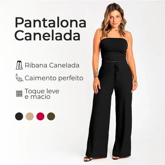 Calça Pantalona Canelada Wide Leg Feminina  Caimento Perfeito - Tecido Ribana Canelada