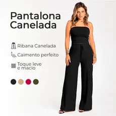 Calça Pantalona Canelada Wide Leg Feminina  Caimento Perfeito - Tecido Ribana Canelada
