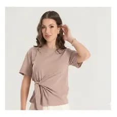 T-Shirt Feminina com Amarração Bege Soltinha Moderna e Confortável