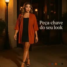 Kimono Cardigan Feminino Viscose Leve Fresco Soltinho Manga 3/4 Look Casual Praia Terceira Peça