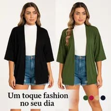Kimono Feminino Soltinho  Manga 3/4 Look Cardigan Viscose Leve Saída de Praia Estilosa Terceira Peça
