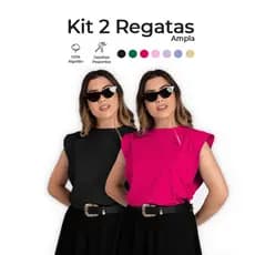 Kit 2 Regatas Feminina Ampla com Pespontos e Cava Lateral 100 Algodão Modelagem Soltinha - Moda Blogueirinha