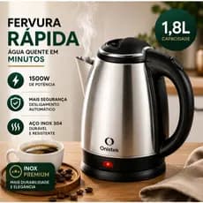 Chaleira Elétrica Inox 1.8L 1500W Desligamento Automático Para Café e Chá