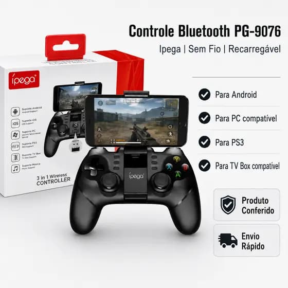 Joystick Ipega 3 Em 1 PG-9076 Bluetooth Controle Celular Android PC PS3
