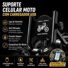 Suporte Celular Moto USB Com Carregador Anti Vibração Alumínio