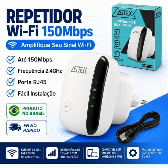 Repetidor WiFi AITEK 150Mbps Amplificador Sinal Wireless 2.4GHz RJ45 AP