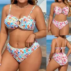 Biquíni Plus Size Feminino para Praia/Biquíni de Cintura Alta/biquíni Estampa Floral/biquini asa delta swimsuit