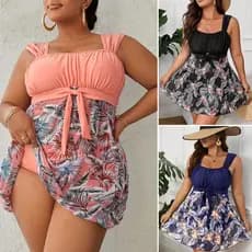 Biquíni Plus Size Feminino/Biquíni de Cintura Alta/Roupa de Praia Feminina/Maiô de Duas Peças para Praia e Spa (com Shor
