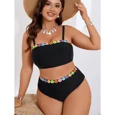 Biquíni plus size de cintura alta com alças removíveis, maiô sem alças de uso duplo para férias e sessões de fotos.