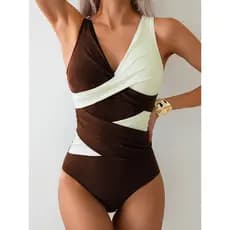 Novo biquíni feminino, com blocos de cor, biquíni de uma peça com alças cruzadas, biquíni plus size S-2XL.