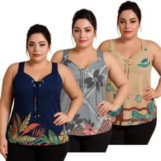 Kit 3 Regata Malha Fria Feminina Estampadas Soltinhas e confortáveis