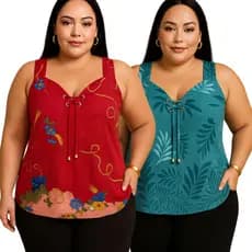 kit 2 Regata Feminina Liganete Estampadas Senhoras Soltinhas Plus