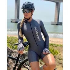 Macaquinho Ciclismo Feminino Roupa De Ciclismo Feminina Macacão Feminino Manga Longa Bicicleta Esportes Ao Ar Livre Fato De Moda Feminina Almofada De 20D Respirável