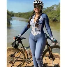 Macacão Feminino Manga Longa Roupa De Ciclismo Feminina Conjunto Ciclismo Feminino Triatlo MTB 20D GEL Confortável