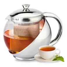 Chaleira Bule de Inox Vidro Com Infusor Inox Para Chá 1100ML