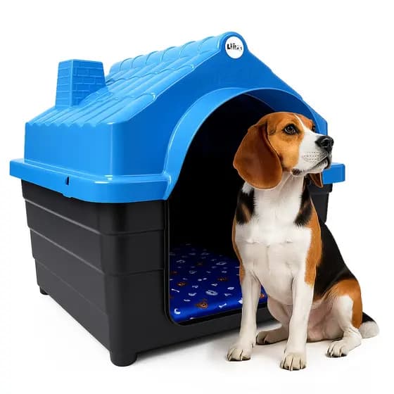 Casinha Cachorro Casa Plástica N6 + Colchão Proteção Raios UV Cães Porte Médio