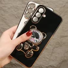 Capinha de Celular Luxuosa Suporte Urso para Galaxy A05,A05S,A14,A15,A25,A34,A35,A54,A55,M34,A06,A16