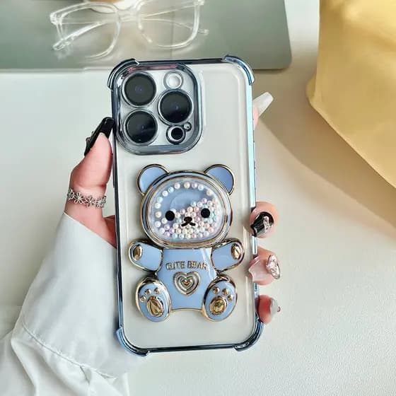 Capinha Xiaomi Redmi Note 14 13 12 11 PRO PLUS Transparente Anti-Impacto Borda Colorida Suporte Urso