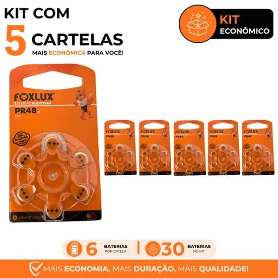 Pilhas Baterias Auditivas Foxlux 13 PR48 Kit com 30
