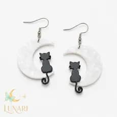 Brinco Lua Gatinho Preto - Aço Inoxidável