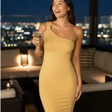 Vestido  Feminino Fivela Midi Nula Manga