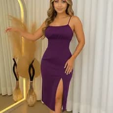 Vestido Feminino Alça Com Fenda Longo