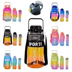 Kit com 3 Garrafa de Agua Grande Metalizada 2 Litros, 700ml ou 260ml Com Adesivos, Canudo e Frases Motivacionais