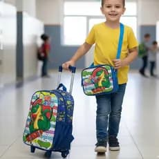 Kit Mochila Infantil Escolar com rodinhas com 3 peças lancheira termica estojo