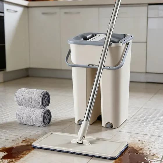 Mop Flat limpeza Balde 6 litros Com 2 Refis Com Cabo Extensivel Inox，Lavagem e remoção de poeira