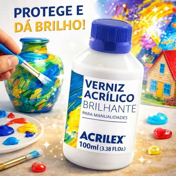 Verniz Acrilex Brilhante 100ML Artesanato Brilho Arte Incolor Artístico MDF Cerâmica Gesso