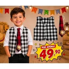 Colete Infantil Festa Junina Quadrilha + Gravata Com Detalhes