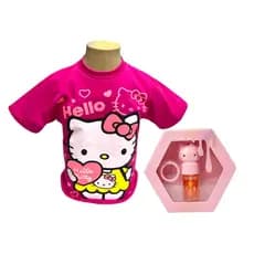 Kit Camiseta Infantil + Gloss labial Personagem Hello Kitty