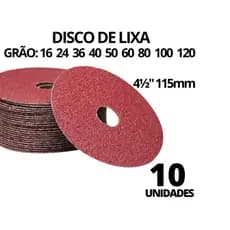 Kit 10x Disco De Lixa 115mm 4.1/2" - Ferro Madeira - Esmerilhadeira Lixadeira - Escolha o Seu Grão