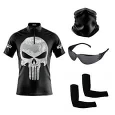 Camisa Ciclismo + Óculos de Proteção Ciclismo + Par de Manguitos + Bandana