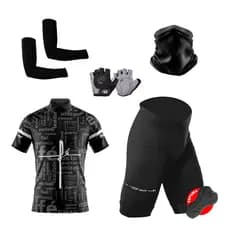 Kit Conjunto Ciclismo Camisa Proteção UV Bermuda C/ Forro + Luva Ciclismo + Manguito + Bandana