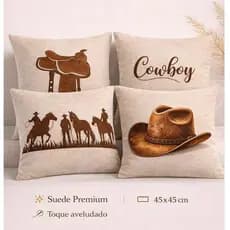 Kit capas de almofadas suede decorativas 45x45 - moderna country cowboy boiadeira