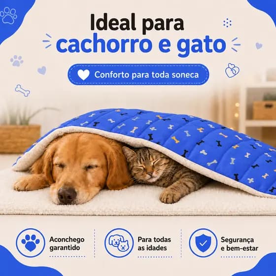Edredom com Sherpa Pet Grande Macio para Cachorro e Gato Quentinho, Prático e Lavável