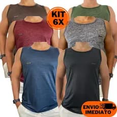 Kit 6 Camisetas Regata Masculina Malha Fria Camisa Academia Dry Fit Poliester