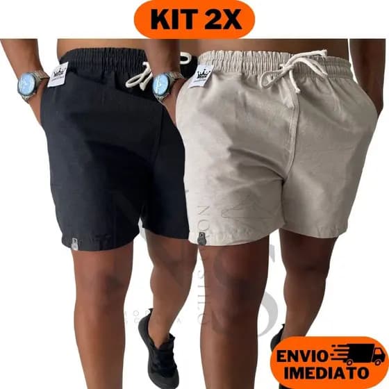 Kit 2 Shorts Masculino Mauricinho Fio Tinto Linho Casual Bermuda Moda Praia