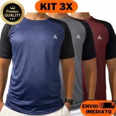 3 Camisetas Masculinas Malha Fria Academia Kit Dry Fit Camisa Raglan Treino