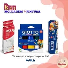Kit Massa De Modelar DAS + Tinta Acrílica Giotto 6 ou 12 Cores Artesanato Cerâmica Fria