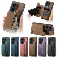 Capa Traseira Fosca Xiaomi Redmi 15C 13C 12C Note 15 13 12 11 11s Pro Plus Turbo Retrô Carteira De Couro Com Zíper Prote