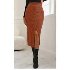 Saia Elegante De Fenda Saia Cintura Alta Saia Midi Saia com Fenda Marrom