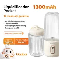 Liquidificador Portátil Gaabor Pocket USB 350ml e 280ml Recarregável com 4 Lâminas Inox Bivolt Branco