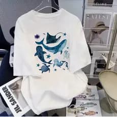 Camiseta Unissex Blusao Premium Baleias Peixes Oceano Confortavel Varias Cores Modelo Novo